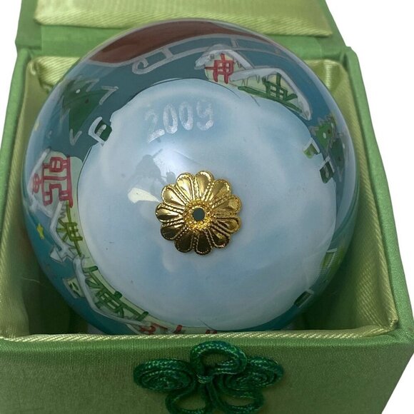 Christmas Ornament Blue Santa with Sleigh Reverse Glass Painted Le Bien Blue - Picture 7 of 11